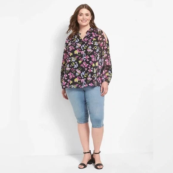 Lane Bryant | Mock-Neck Cold-Shoulder Blouse English Garden Various Sizes - Picture 2 of 5